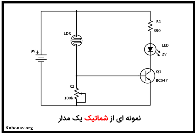 نمونه از شماتیک یک مدار و کاربرد breadboard