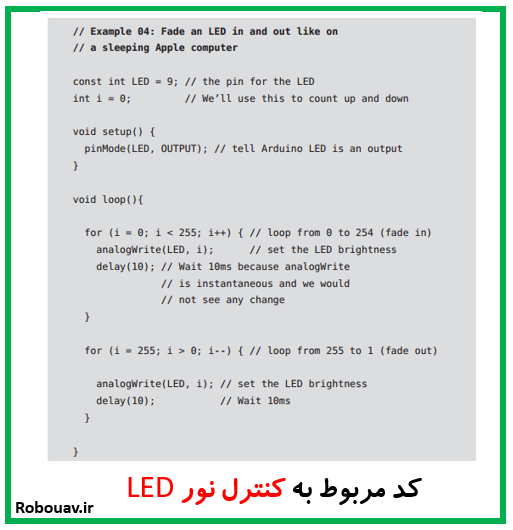 کد مربوط به کنترل نور LED