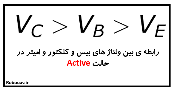 رابطه ی بین ولتاژ های بیس و کلکتور و امیتر در حالت Active ( فعال)