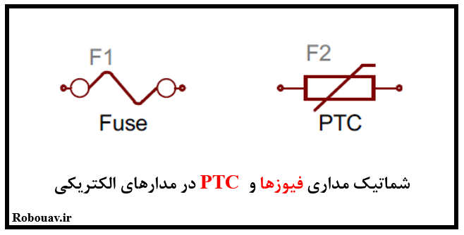 شماتیک فیوز و PTC در مدارهای الکتریکی