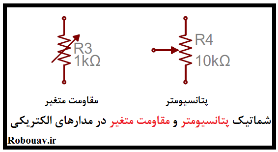 شماتیک پتانسیومتر و مقاومت متغیر در مدارهای الکتریکی