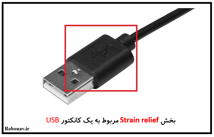 بخش strain relief در یک کانکتور USB