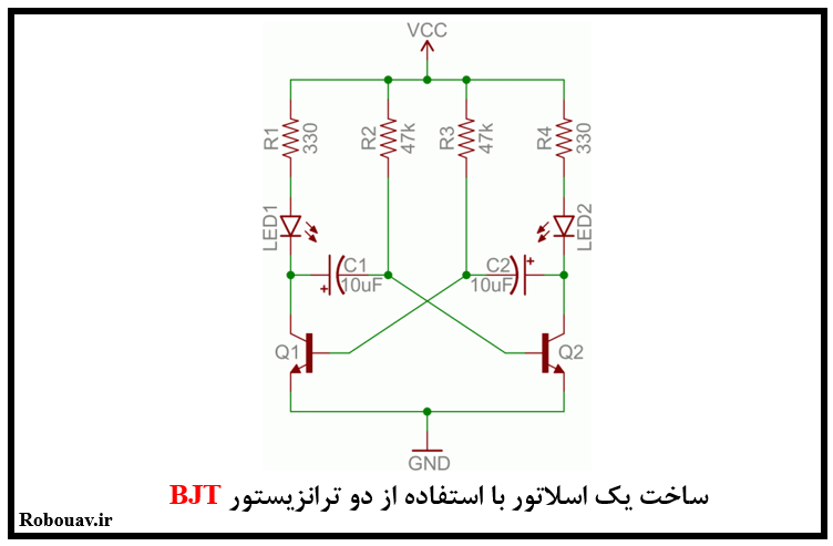 مدار مولتی ویبراتور آستابل با BJT - مدار اسیلاتور