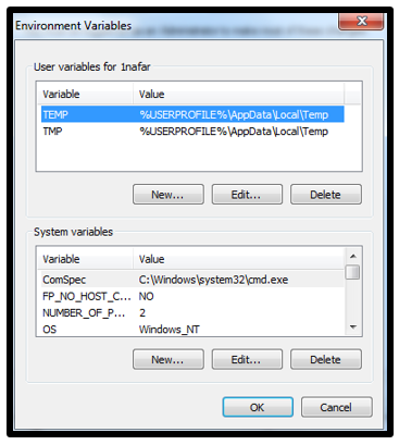 پنجره environment variable