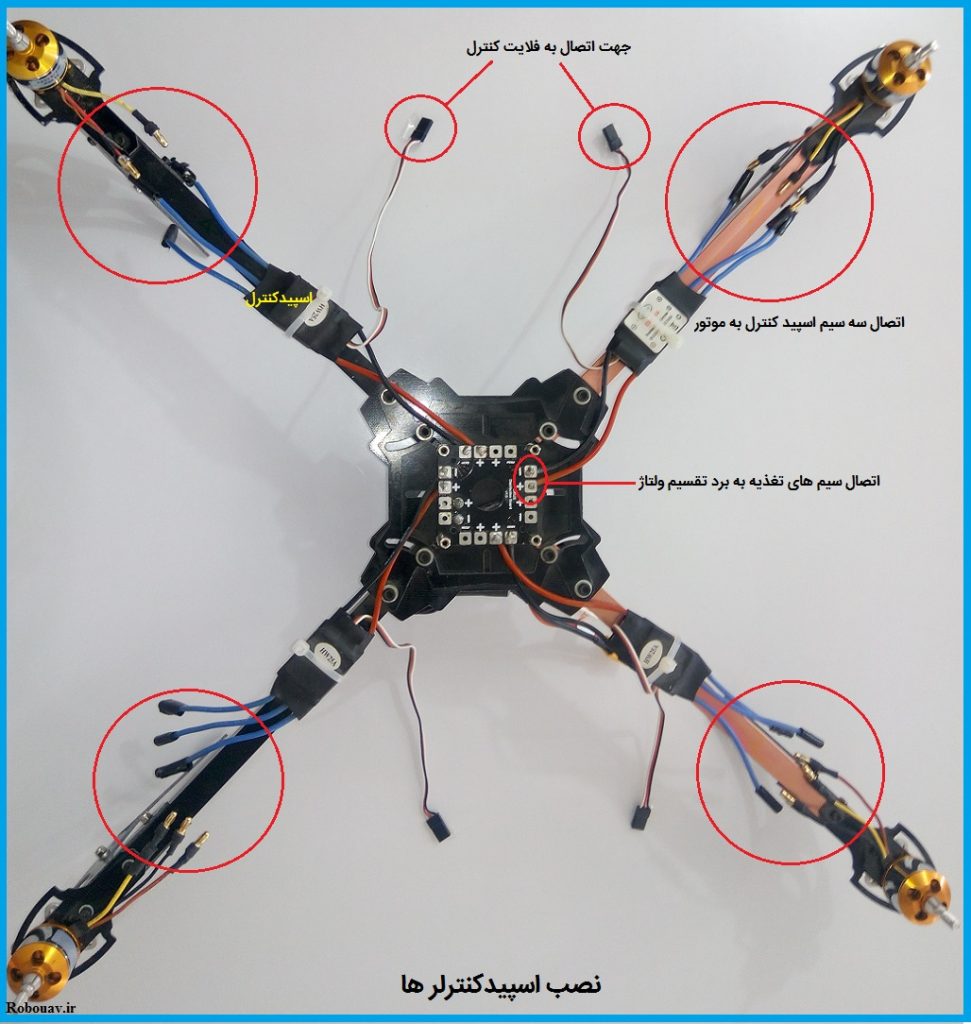 اتصال اسپیدکنترلرها به فریم کوادکوپتر